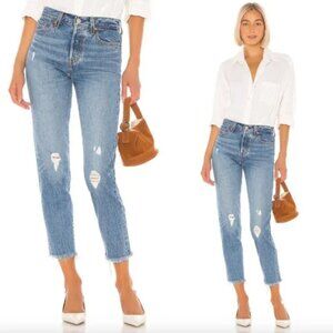 Levi’s Wedgie Ankle Jeans Cropped Straight Leg High Rise Button Fly Distressed